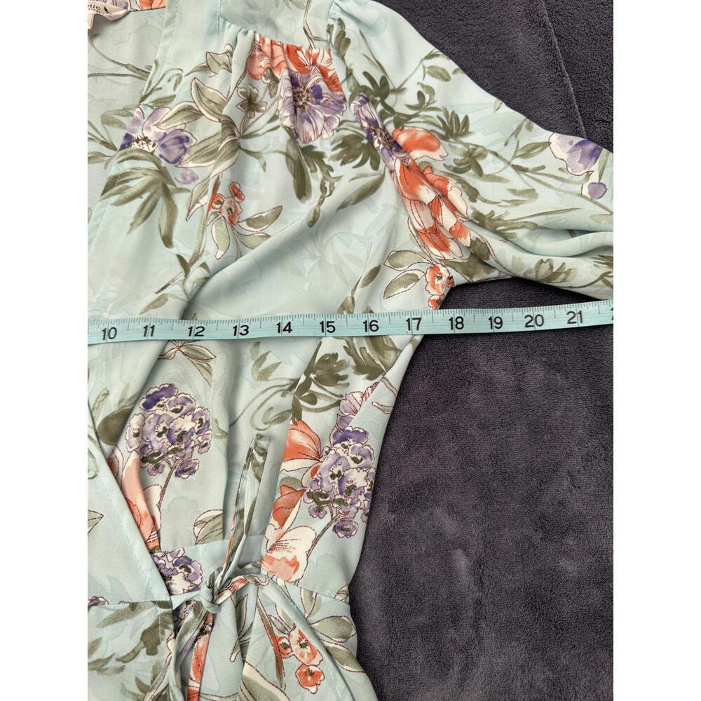 Nanette Lepore Floral Wrap Blouse Blue Pastel Long Sleeve Romantic Boho TopSmall - Picture 6 of 6